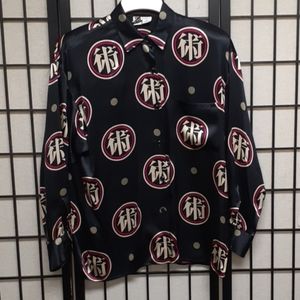 Vintage Anne Klein Asian inspired navy blouse RARE